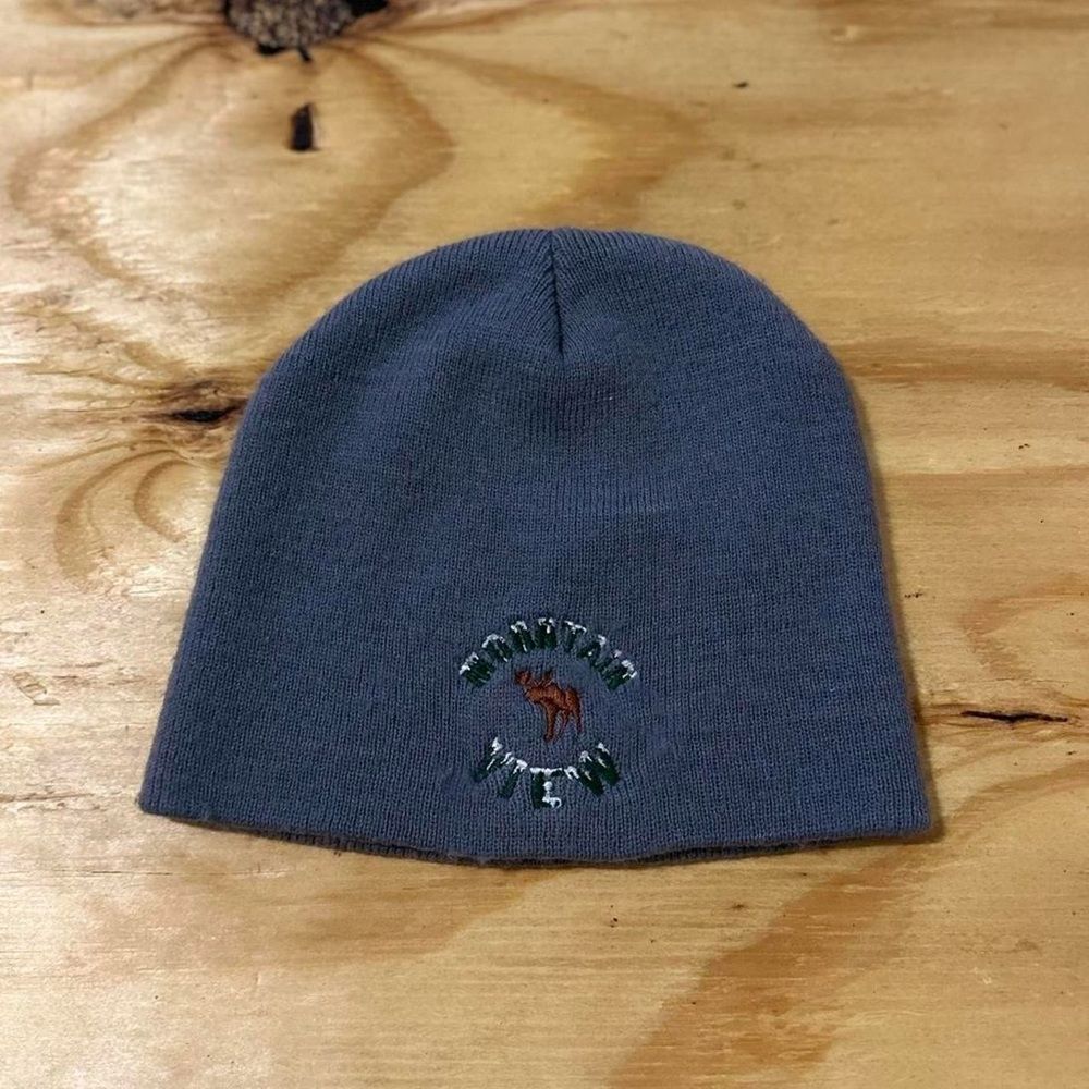 Gray Embroidered Mountain View Moose Beanie One Size